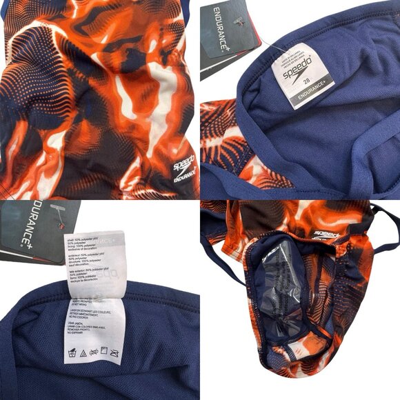 Speedo Endurance+ Flash Time Flyback Swimsuit Women 28 Orange Navy Athletic NEW - Picture 12 of 13
